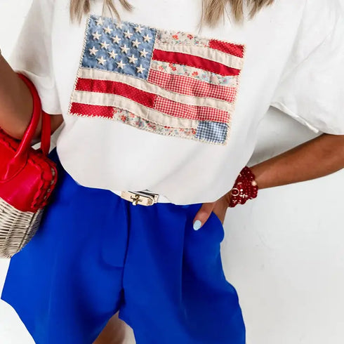 FAUX PATCHWORK FLAG TEE