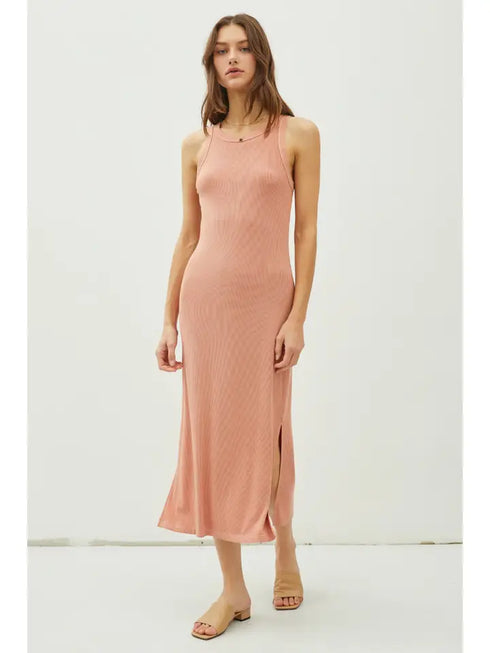 RIBBED SIDE SLIT DRESS