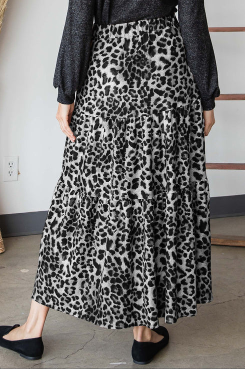 LEOPARD BUTTON FRONT MAXI SKIRT