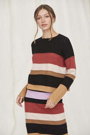 COLOR BLOCK STRIPE SWEATER TOP