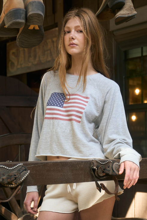 USA RAW HEM CROPPED SWEATSHIRT