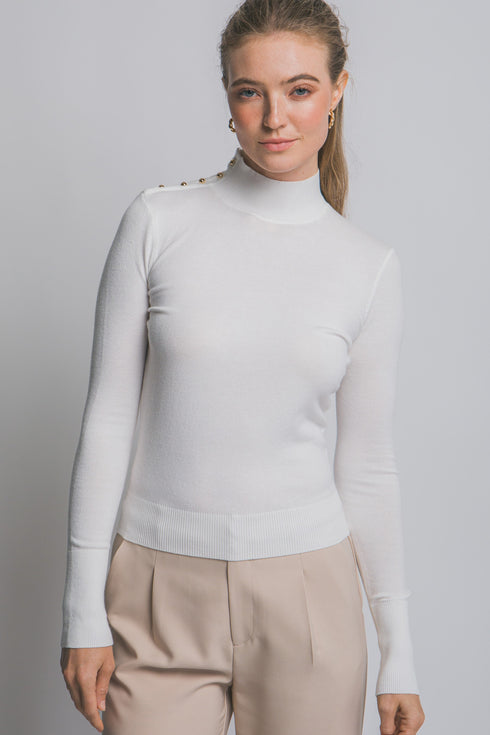 BUTTON DETAIL MOCK NECK TOP