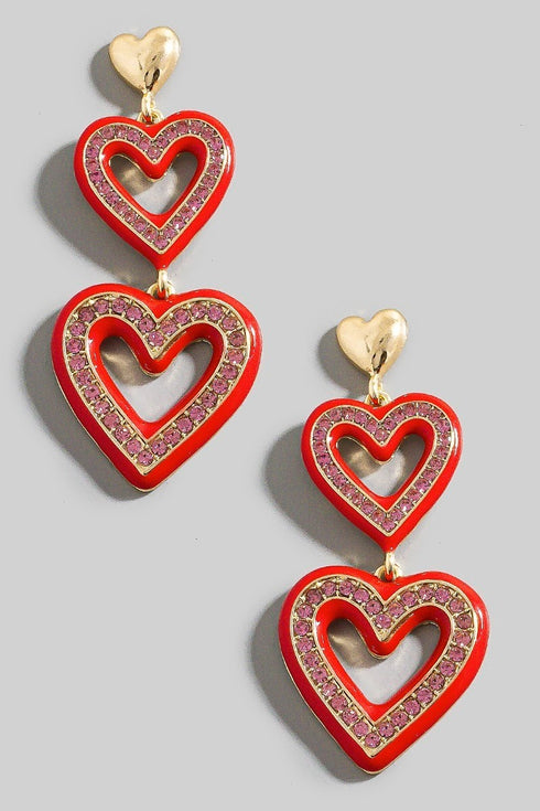 TEIR PAVE DROP HEART EARRINGS