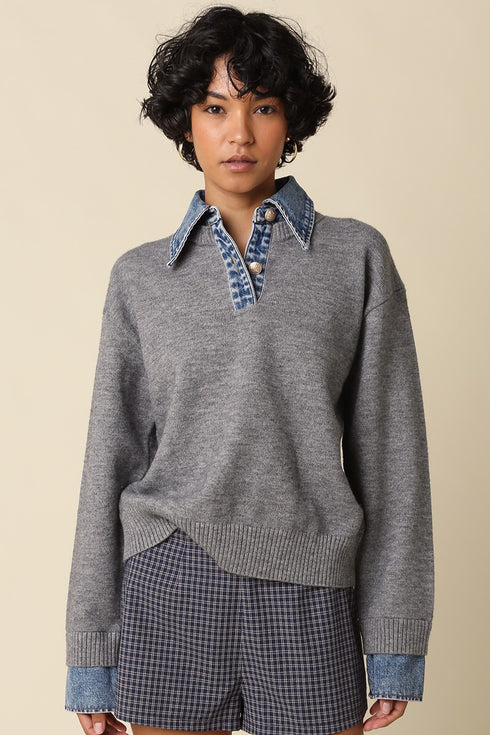 DENIM CONTRAST SWEATER