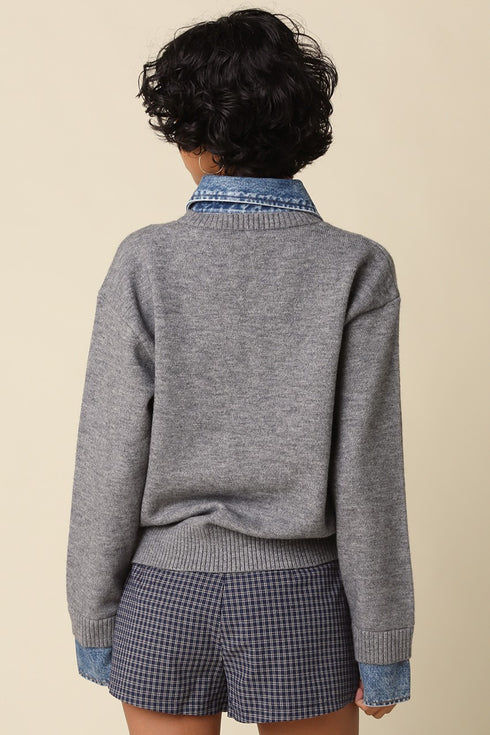 DENIM CONTRAST SWEATER
