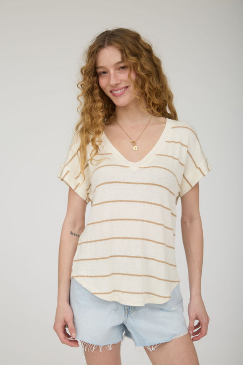 V NECK CUFF SLEEVE TOP