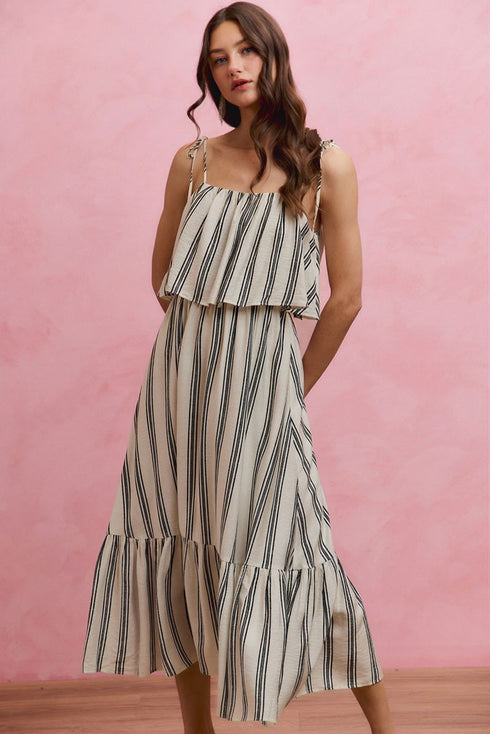 AELYNN SHOULDER TIE MIDI LINED DRESS