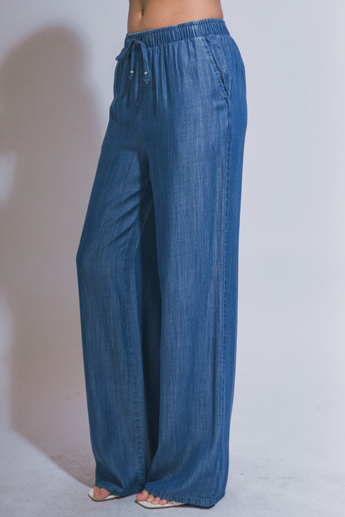 WIDE LEG CHAMBRAY PANT