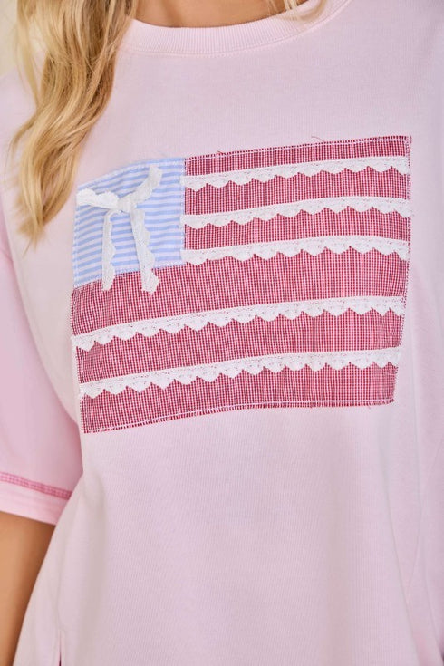 PINK RIBBON PATCH FLAG TEE