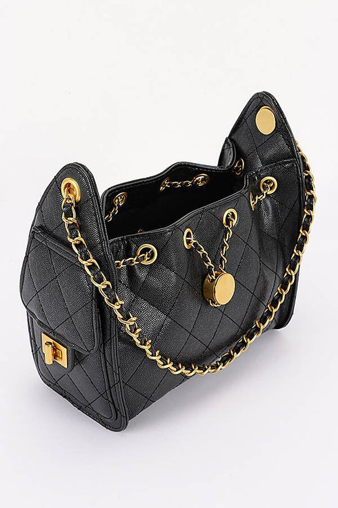QUILTED VEGAN LEATHER SHOULDER BAG