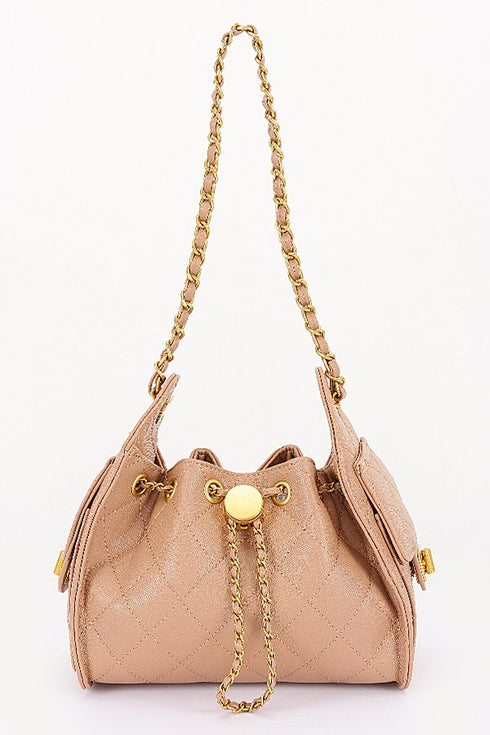 QUILTED VEGAN LEATHER SHOULDER BAG