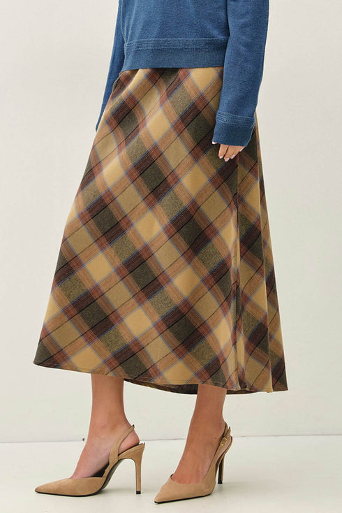PLAID A-LINE MIDI SKIRT