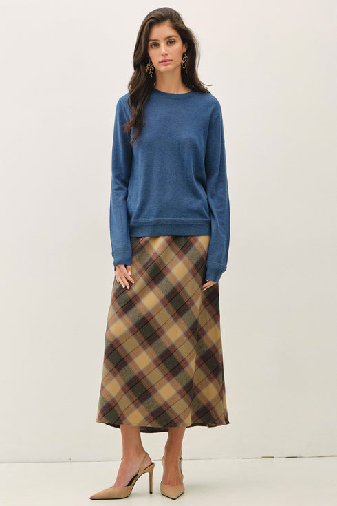 PLAID A-LINE MIDI SKIRT