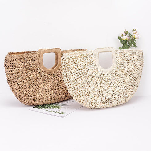 FAUX STRAW HANDLE BAG