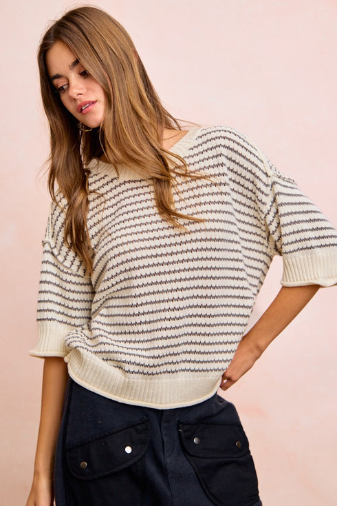 POINTELLE STRIPES KNIT TOP
