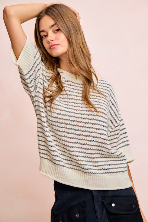 POINTELLE STRIPES KNIT TOP