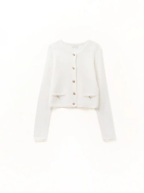 CHIC WHITE GOLD BUTTON CARDI