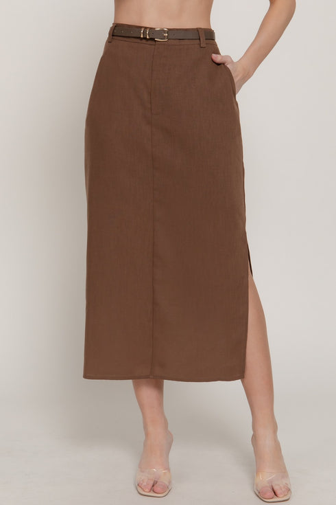 BELTED MIDI SKIRT