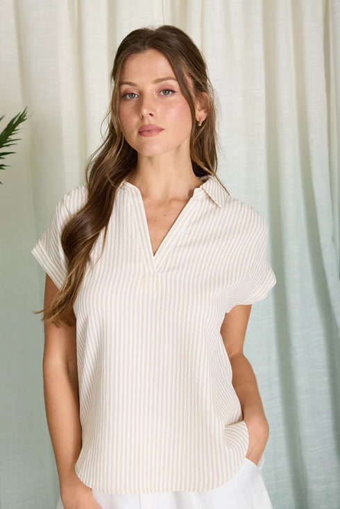 STRIPE CUFF SLEEVE TOP