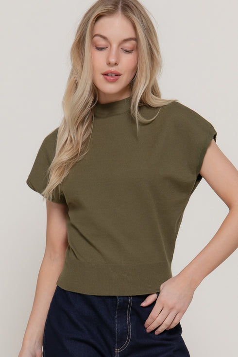 MOCK NECK CAP SLEEVE SWEATER