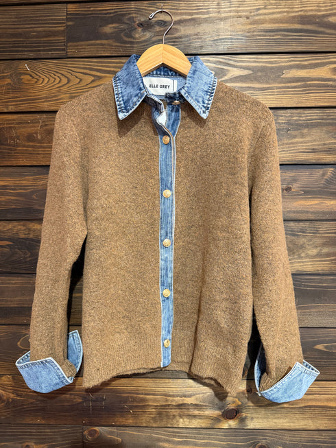 DENIM COLLAR CARDIGAN