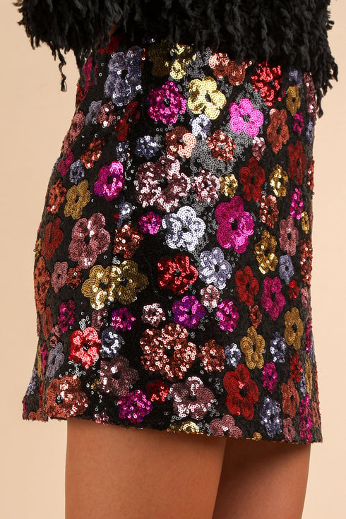 FLORAL SEQUIN SKIRT