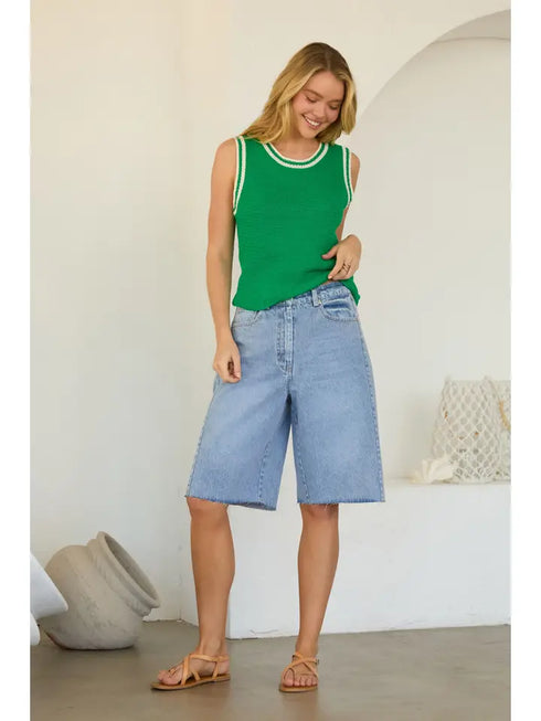 STRIPED CROCHET SLEEVELESS SWEATER