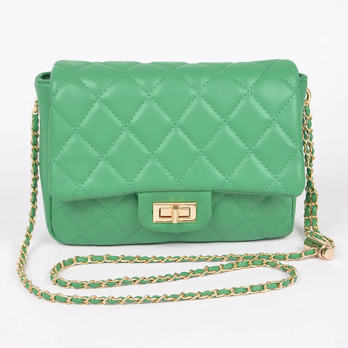 QUILTED FAUX LEATHER FLAP BAG