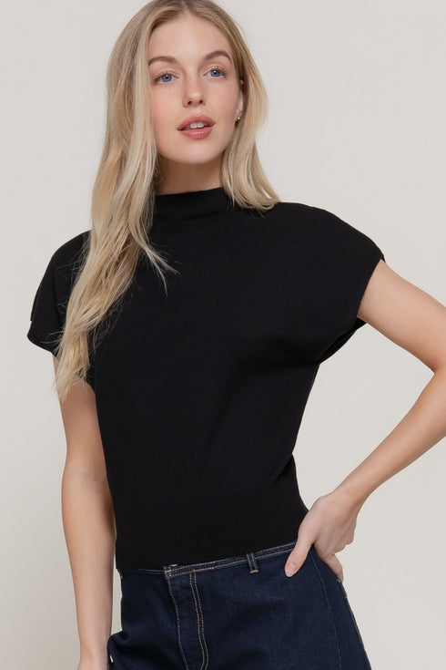 MOCK NECK CAP SLEEVE SWEATER