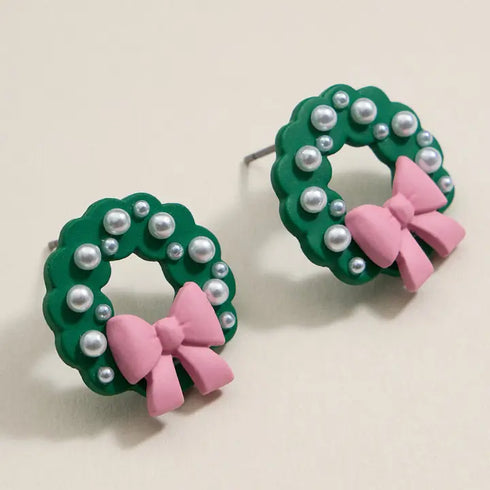PEARL CHRISTMAS WREATH EARRINGS
