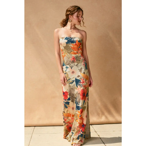 BOTANIC FRESCO STRAPLESS MAXI DRESS