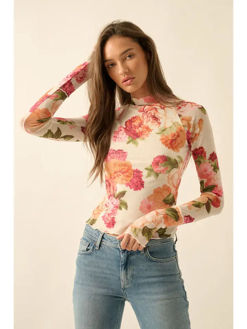 BRIGHT FLORAL MESH SHIRT