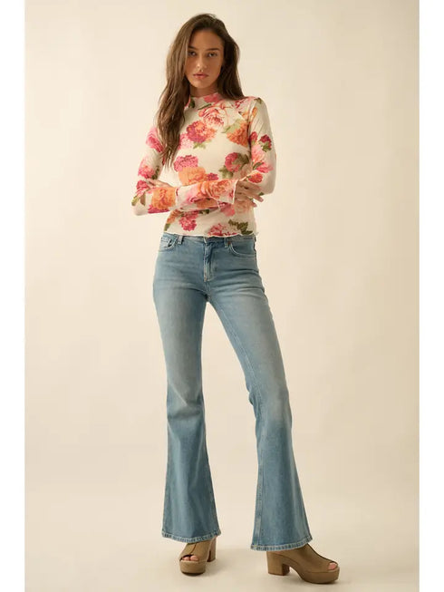 BRIGHT FLORAL MESH SHIRT