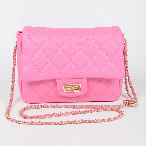 QUILTED FAUX LEATHER FLAP BAG